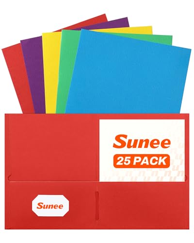 refined SUNEE Folders with Pockets(25 Pack, Assorted Colors), 2 Pocket Set